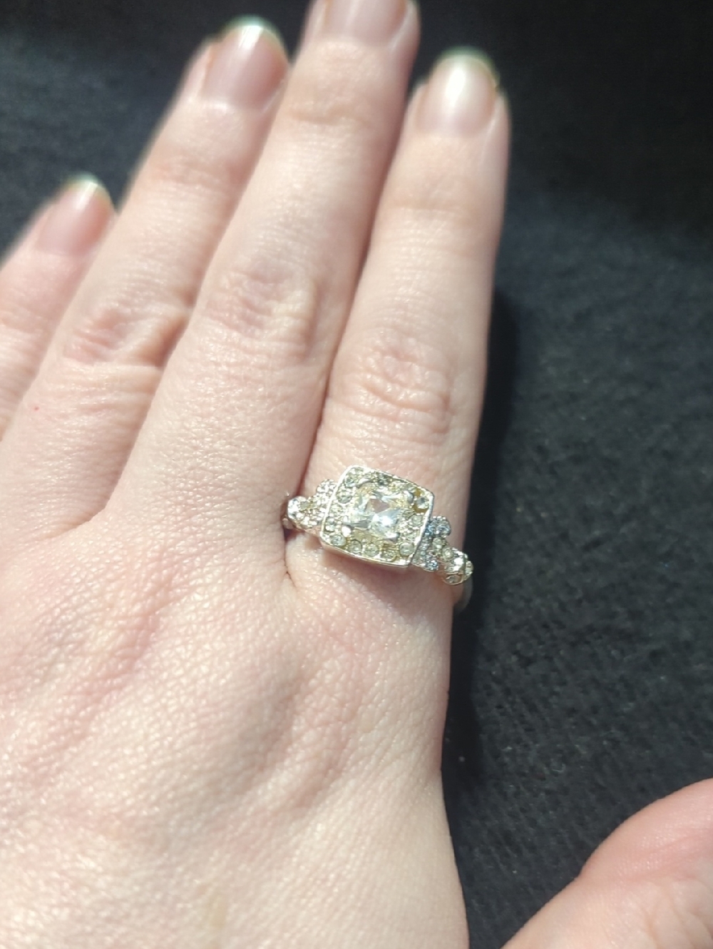 Silver Tone Clear CZ Halo Engagement Style Statement Ring - Size 10